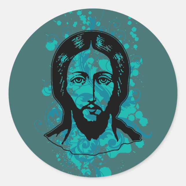 Sticker Rond Jésus visage noir concentré splash bg (Devant)