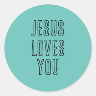 Sticker Rond Jésus vous aime Personnaliser Aqua & Black Modern