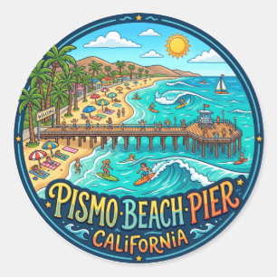 Sticker Rond Jetée de Pismo Beach États-Unis
