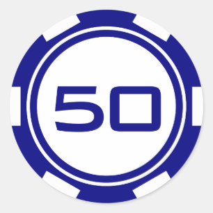 Sticker Rond Jeton de Poker Anniversaire Nombre Bleu Marine Bla