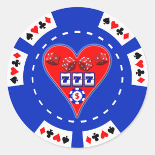 STICKER ROND JETON DE POKER DE FENTES ET DE MATRICES DE COEUR