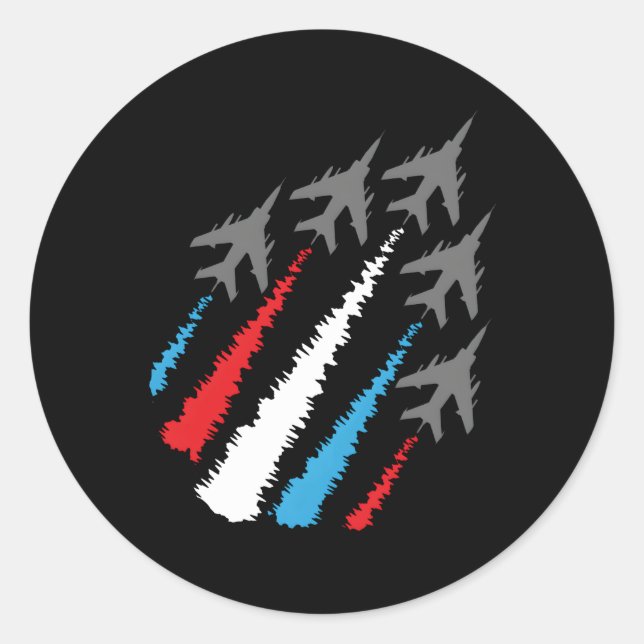 Sticker Rond Jets 4 juillet américains avec Tramway bleu blanc  (Devant)