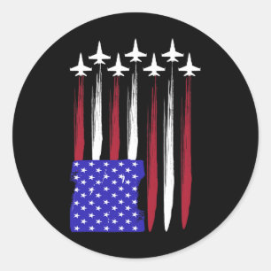 Sticker Rond Jets 4 juillet Patriotique Rouge Blanc Bleu Usa Dr