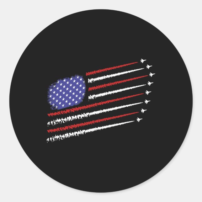 Sticker Rond Jets De Combat Avec Drapeau Américain Américain 4  (Devant)
