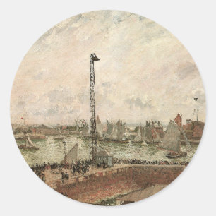 Sticker Rond Jetty, Le Havre, Misty de Camille Pissarro