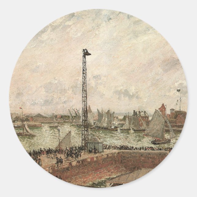 Sticker Rond Jetty, Le Havre, Misty de Camille Pissarro (Devant)