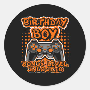 Sticker Rond Jeu 8 bits Orange Video Game Controller Anniversai