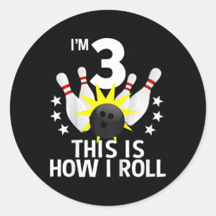 Sticker Rond Jeu d'anniversaire de Bowling 3 ans Chemise de fêt