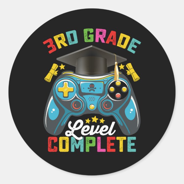 Sticker Rond Jeu de 3e année de niveau complet Gamer (Devant)