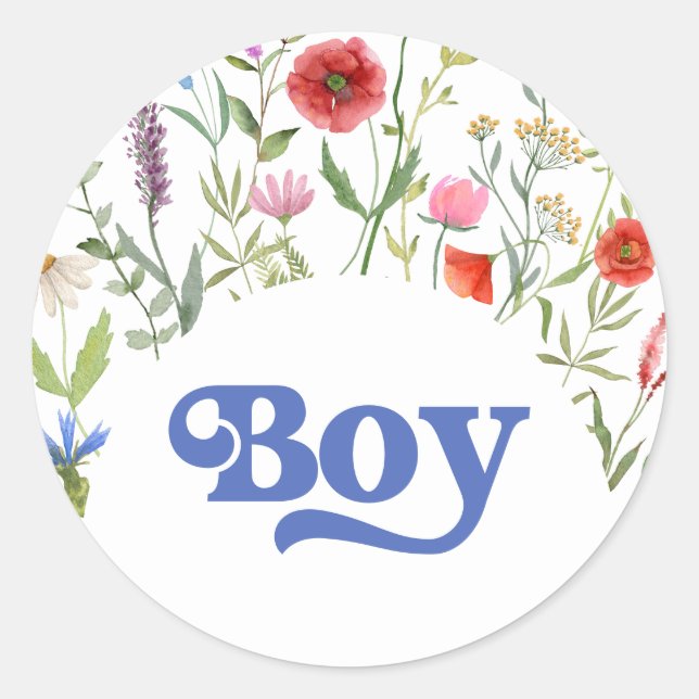 Sticker Rond Jeu de Baby shower Fleur sauvage garçon (Devant)