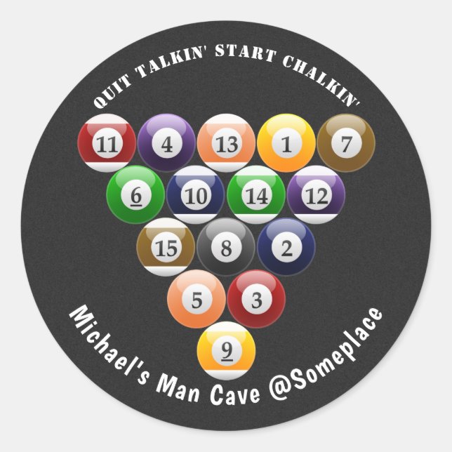 Sticker Rond Jeu de billard à huit balles en rack à 8 balles (Devant)