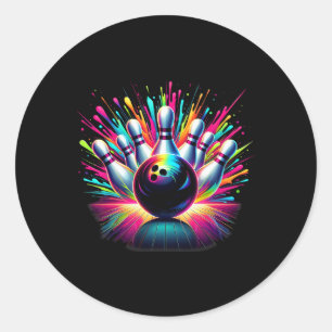 Sticker Rond Jeu de Bowling coloré Jour Bowling Cute Vibrant Co