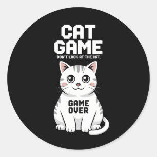 Sticker Rond Jeu de chat ne regardez pas le chat sur drôle