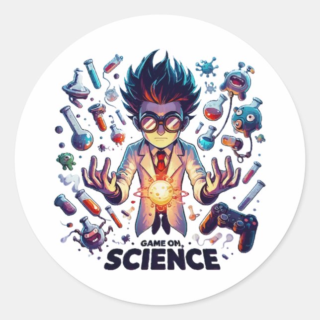 Sticker Rond Jeu de concoction chimique, thème scientifique (Devant)