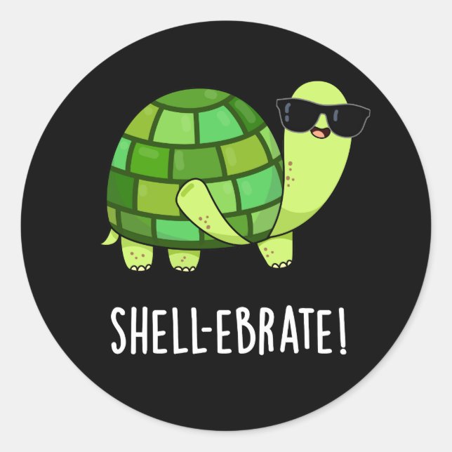 Sticker Rond Jeu de coquille Funny Tortoise Animal Pun Dark BG (Devant)