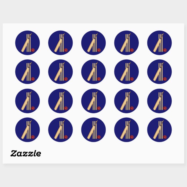 Sticker Rond Jeu de cricket, batte et balle, (Feuille)