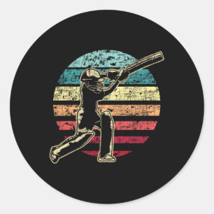 Sticker Rond Jeu de cricket rétro vintage - Cricketeur jouant a