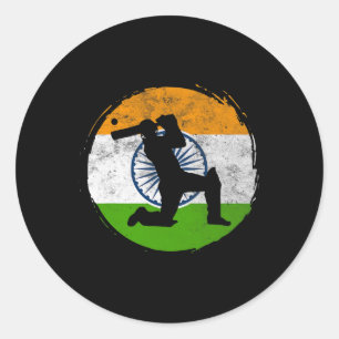 Sticker Rond Jeu de cricket sport drapeau de l'Inde joueur de c