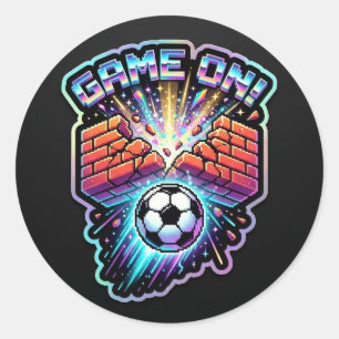 Sticker Rond Jeu de foot rétro sur éclaboussure néon - 2026 Gam