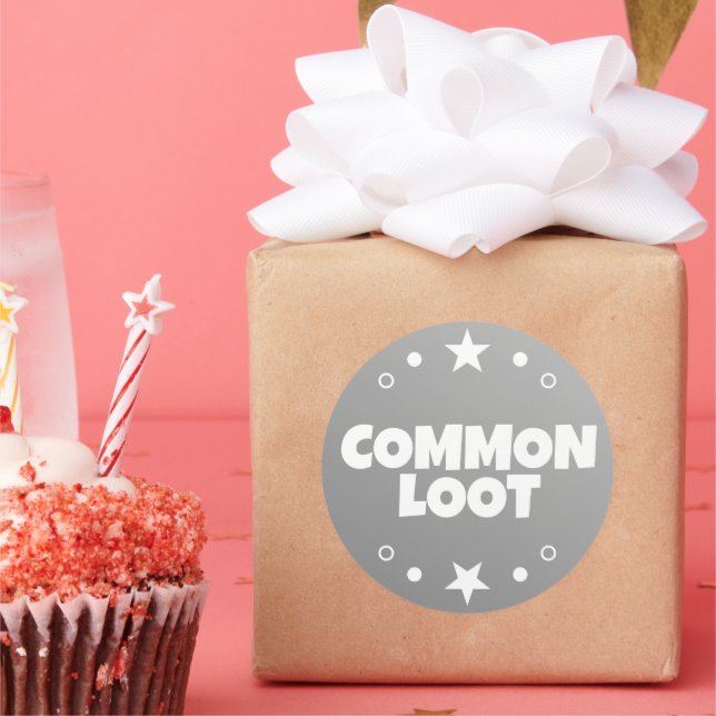 Sticker Rond Jeu de Loot Commun Enfants Gris Texte Slogan (Fête)