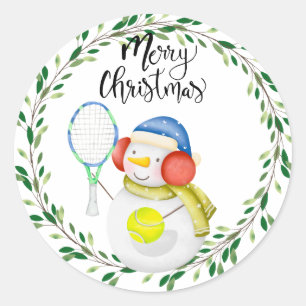 Sticker Rond Jeu de neige tennis Noël aquarelle Classe