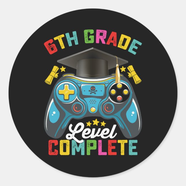 Sticker Rond Jeu de niveau 6e année de fin d'études Gamer (Devant)