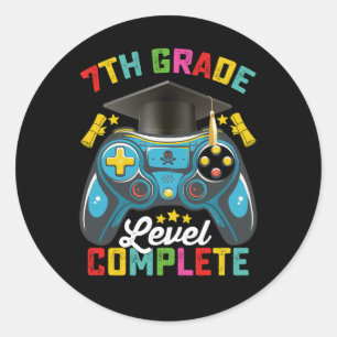 Sticker Rond Jeu de niveau 7e de fin d'études Gamer