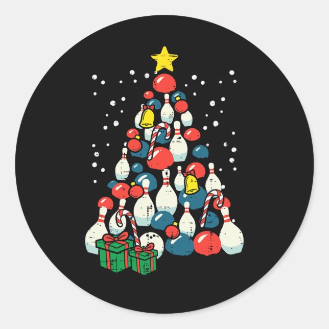 Sticker Rond Jeu de Noël Bowler Joueuse de Noël Hommes Femmes (Devant)