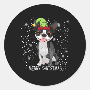 Sticker Rond Jeu de Noël de chien de Terrier de Boston Jeu de N