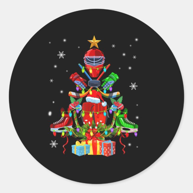 Sticker Rond Jeu de Noël de hockey sur glace Arbre de Noël Amus (Devant)