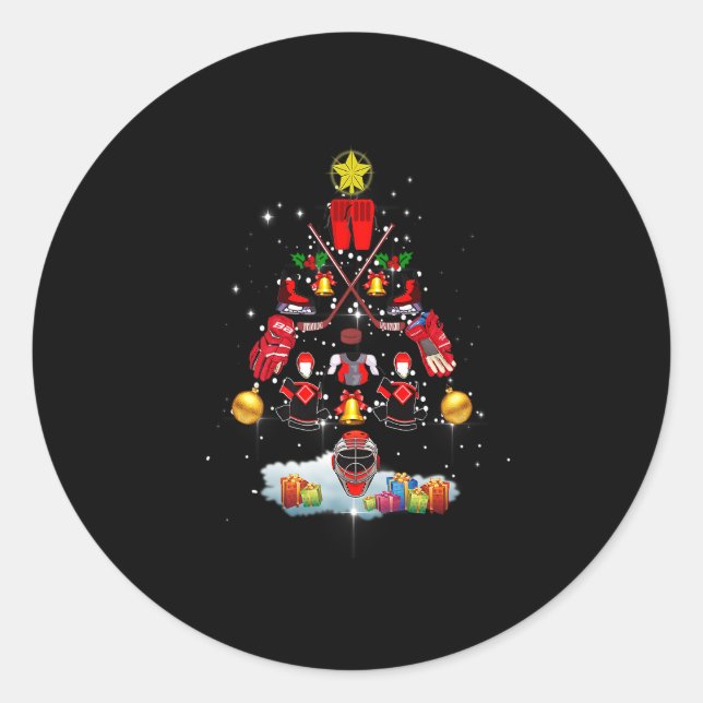 Sticker Rond Jeu de Noël de hockey sur glace Arbre de Noël Drôl (Devant)