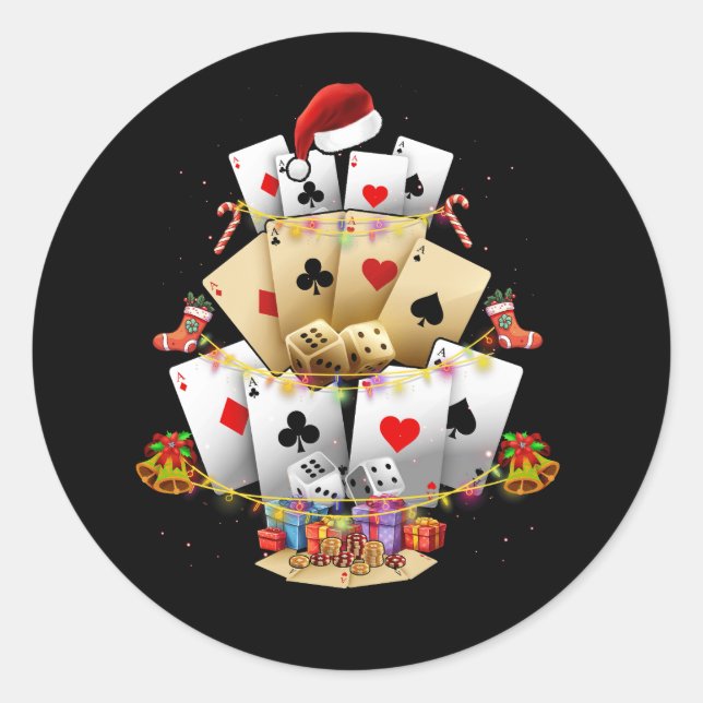 Sticker Rond Jeu de Poker Jeu de Noël Éclairage Arbre de Noël A (Devant)
