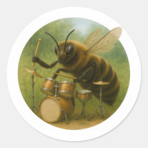 Sticker Rond Jeu de tambours musicien Bee