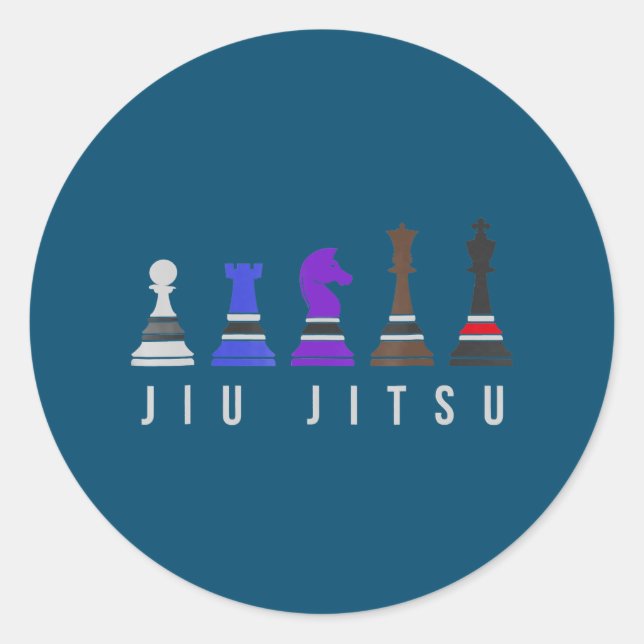 Sticker Rond jeu d'échec jiu jitsu, cadeau bjj avec texte. (Devant)