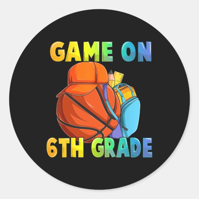 Sticker Rond Jeu En 6E Année Premier Jour De L'École Basketball (Devant)