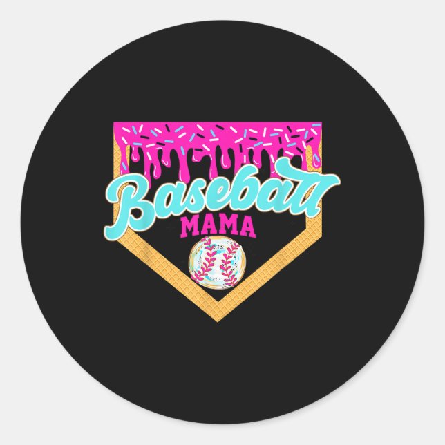 Sticker Rond Jeu Jour Baseball Mama Crème Ice Driam Baseball Ma (Devant)