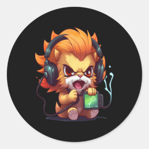 Sticker Rond Jeu Lion Vidéo Jeu En Ligne Chat Gamer Pc Compute
