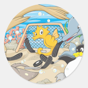 Sticker Rond Jeu mignon de but d'hockey de l'eau de joueur
