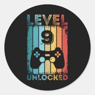 Sticker Rond Jeu niveau 9 déverrouillé 9e anniversaire Jeu cade