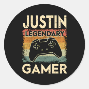 Sticker Rond Jeu Nom personnalisé Justin Joueur légendaire