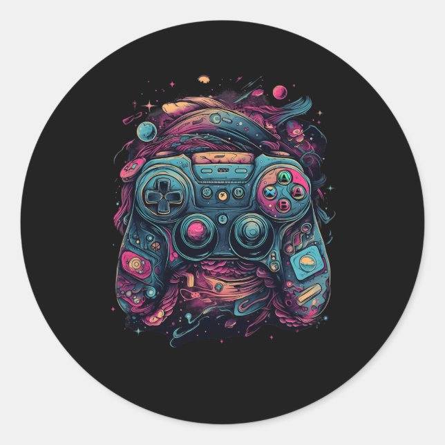 Sticker Rond Jeu Rave Gamer Nerd Pc Gamer Abstrait Graphics (Devant)