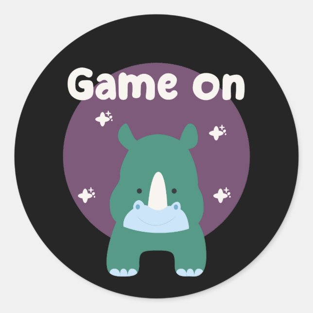 Sticker Rond Jeu sur Kawaii drôle de rhinocéros bébé en bleu (Devant)
