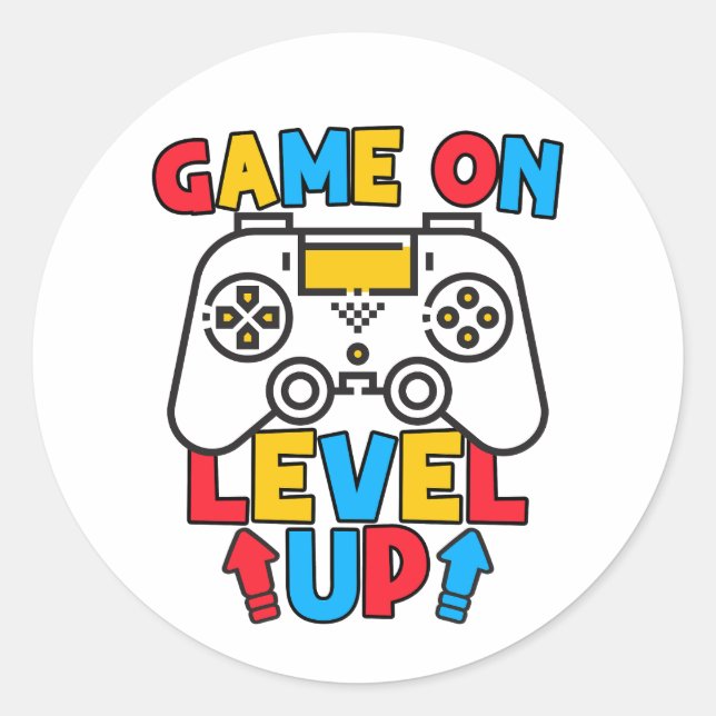 Sticker Rond Jeu Sur Niveau Up Drôle Anniversaire Garçon Jeu Am (Devant)