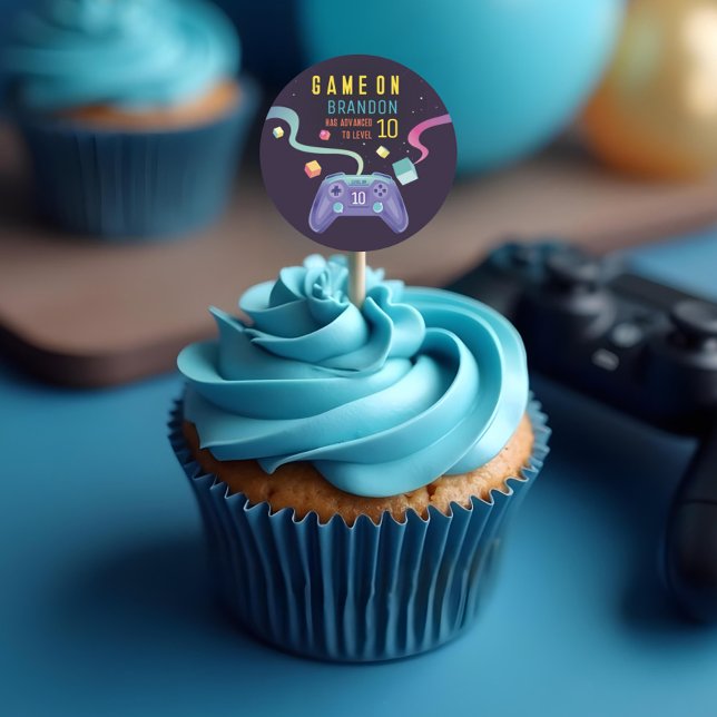 Sticker Rond Jeu Sur Niveau Up Fun Vidéo Jeu Anniversaire Fête (Game On Level Up Fun Video Game Birthday Party Classic Round Sticker)