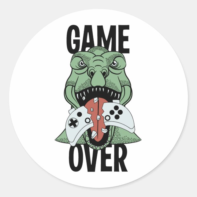 Sticker Rond Jeu sur T-Rex Dinosaur Video Gamers (Devant)