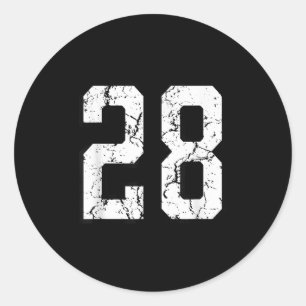 Sticker Rond Jeu Uniforme Jersey Numéro 28 Serts Blanc Et Noir