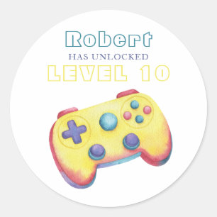 Sticker Rond Jeu vidéo aquarelle anniversaire enfants