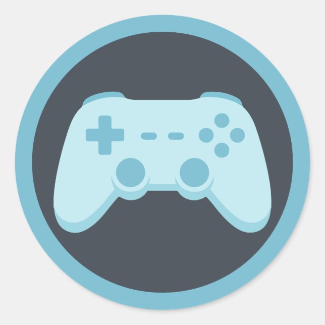 Sticker Rond Jeu Vidéo Bleu | Fête de Joueurs | Manette de Jeu  (Devant)