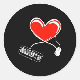 Sticker Rond Jeu Vidéo Clavier Et Souris De Gamer Coeur Jeu L