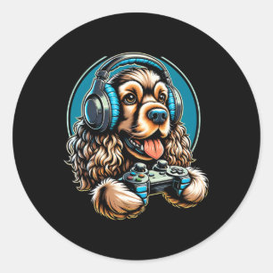Sticker Rond Jeu vidéo Cocker Spaniel Chien Jeu